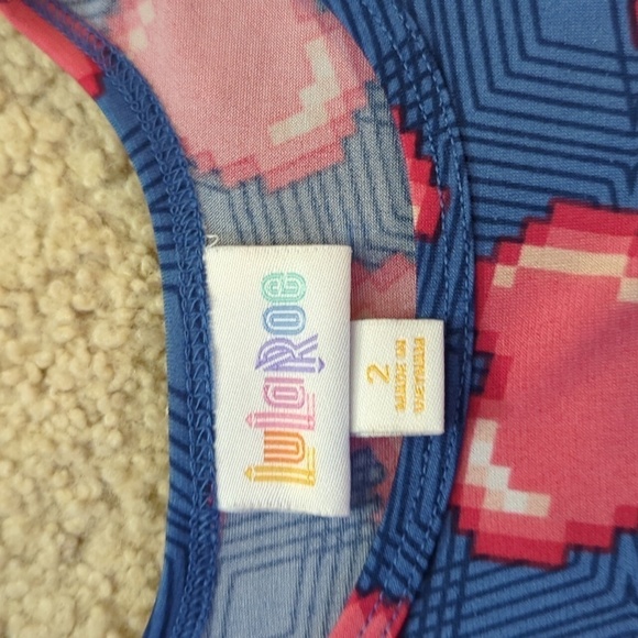 LuLaRoe Blue & Red Heart Valentine's Day Short Sleeve Stretch Dress Size 2 - Picture 3 of 5